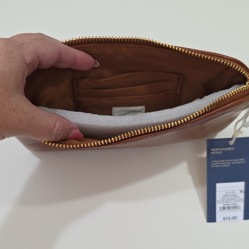 Universal Thread Womens Brown Faux Leather Small Zippered Clutch Pouch Bag NWT - Picture 4 of 6